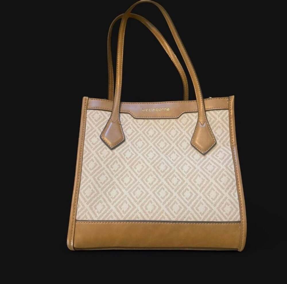 Liz Claiborne Geometric Print Tote Bag Tan and Cream